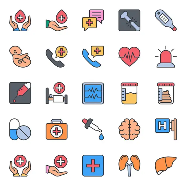 Tıbbi ve Sağlık için doldurulmuş renk özeti simgeleri.