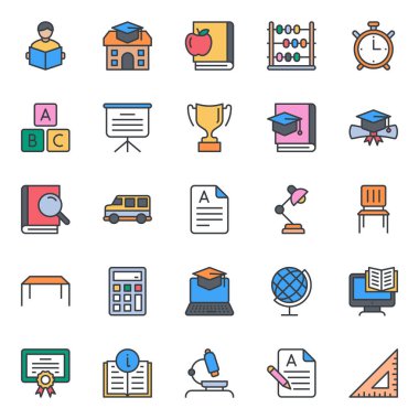 Okul eğitimi için doldurulmuş renk özeti simgeleri.