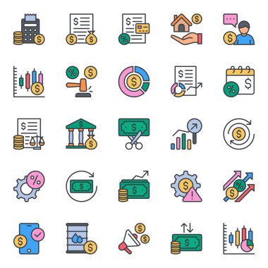 Borsa ve ticaret için doldurulmuş renk özeti simgeleri.