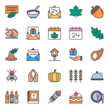 Şükran Günü için doldurulmuş renk özeti simgeleri.