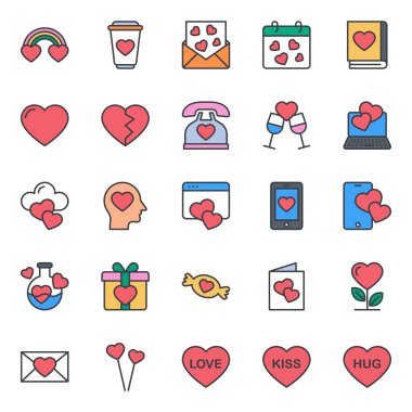 Sevgililer Günü için doldurulmuş renk özeti simgeleri.