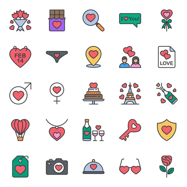 Sevgililer Günü için doldurulmuş renk özeti simgeleri.