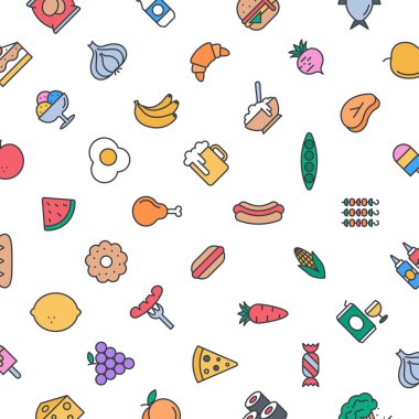 Gıda ve İçecekle Vektör Deseni, Kusursuz Arkaplan.