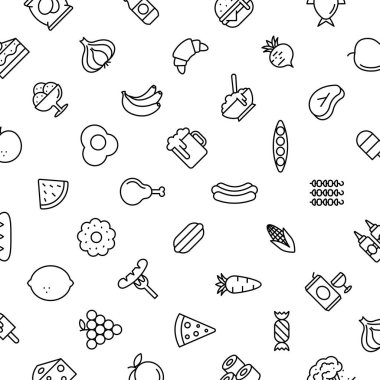 Gıda ve İçecekle Vektör Deseni, Kusursuz Arkaplan.