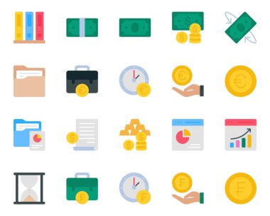 Bankacılık ve Finans için düz renk simgeleri ayarlandı.