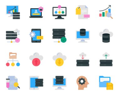 Büyük veri bilimi için düz renk simgeleri ayarlandı.