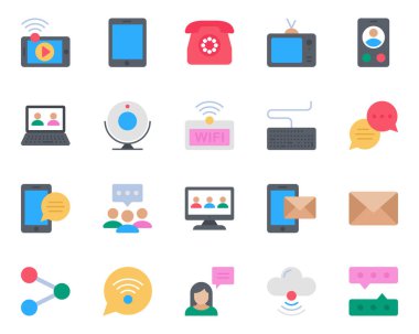 İletişim için düz renk simgeleri ayarlandı.