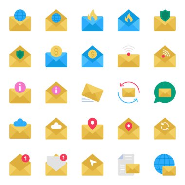 E- posta iletişimi için düz renk simgeleri ayarlandı.