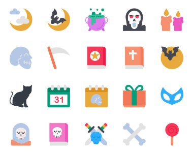 Cadılar Bayramı için düz renk simgeleri ayarlandı.