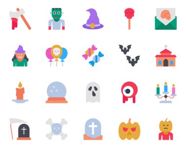 Cadılar Bayramı için düz renk simgeleri ayarlandı.