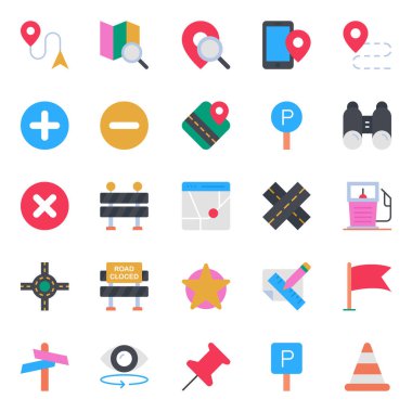 Harita ve navigasyon için düz renk simgeleri ayarlandı.