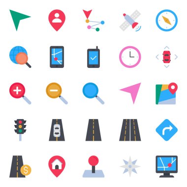 Harita ve navigasyon için düz renk simgeleri ayarlandı.