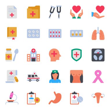 Tıbbi ve Sağlık için düz renk simgeleri ayarlandı.