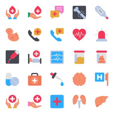 Tıbbi ve Sağlık için düz renk simgeleri ayarlandı.