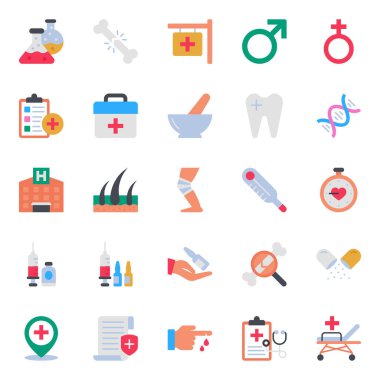 Tıbbi ve Sağlık için düz renk simgeleri ayarlandı.
