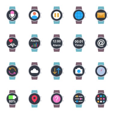 Akıllı saat için düz renk simgeleri ayarlandı.