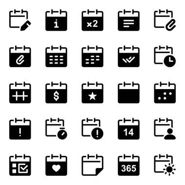 Takvim, ajanda ve olay için simge simgeleri ayarlandı.