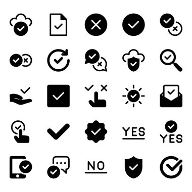 Seçim için simge simgeleri ayarlandı, kabul edildi, işaretlendi, onaylandı, kontrol edildi.
