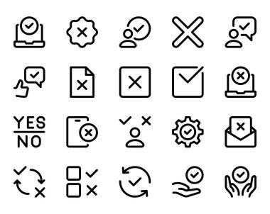 Seçim için özet simgeleri kabul edildi, kontrol işareti, doğrulama, kontrol.