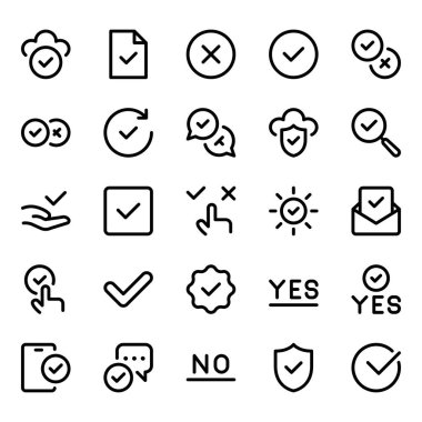 Seçim için özet simgeleri kabul edildi, kontrol işareti, doğrulama, kontrol.