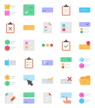 Form alanları, görevler, belgeler için düz renk simgeleri belirlendi.