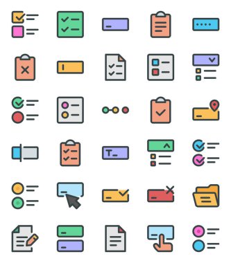 Form alanları, görevler, belgeler için doldurulmuş renk özeti simgeleri.