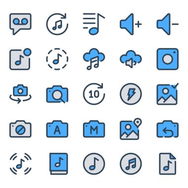 Ses ve fotoğraf için mavi dış hat simgeleri ayarlandı