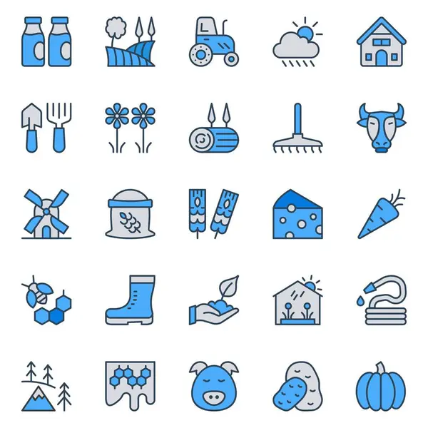 stock vector Filled blue outline icons set for Agriculture.