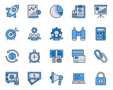İş için mavi özet simgeleri ayarlandı.