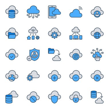 Bulut hesaplaması için doldurulmuş mavi taslak simgeleri.