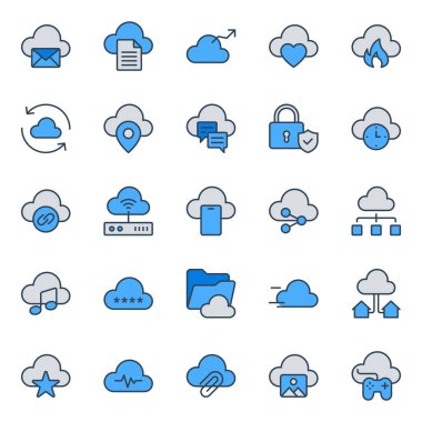 Bulut hesaplaması için doldurulmuş mavi taslak simgeleri.