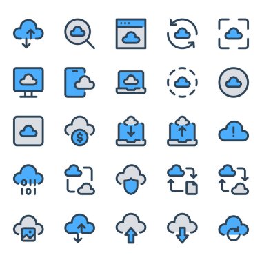 Bulut hesaplaması için doldurulmuş mavi taslak simgeleri.