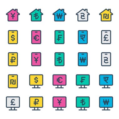 Para birimi ve finans için doldurulmuş taslak simgeleri.