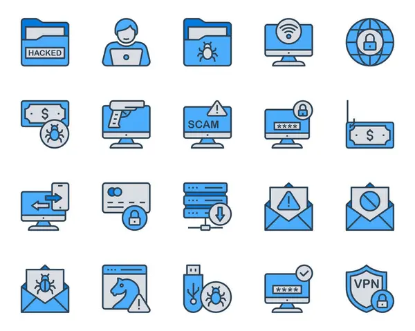 stock vector Filled blue outline icons set for Cyber crimes.