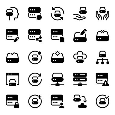Glyph icons set for Data storage server.