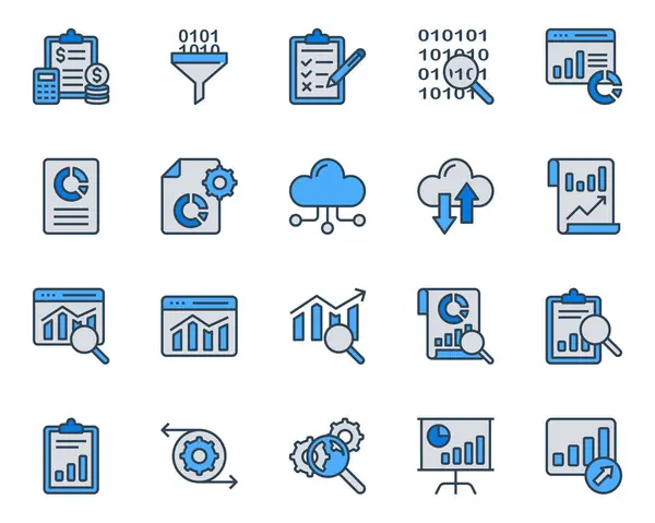 stock vector Filled blue outline icons set for Data analytics.