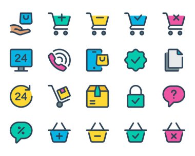 E-ticaret ve alışveriş için doldurulmuş taslak simgeleri.