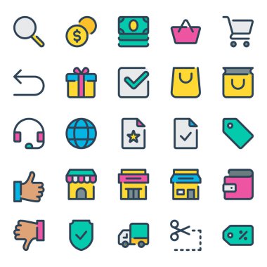 E-ticaret ve alışveriş için doldurulmuş taslak simgeleri.