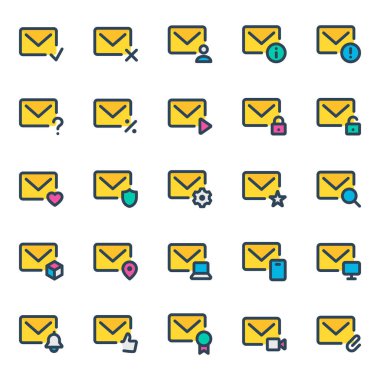 E- posta, posta, mektup, iletişim için doldurulmuş simgeler.