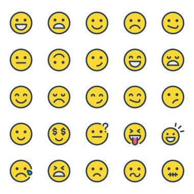 Emojis, Smiley, duygu için doldurulmuş taslak simgeleri.