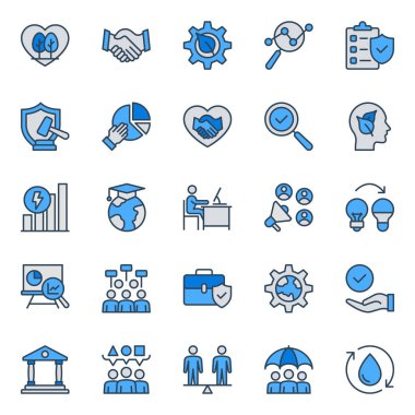 Filled blue outline icons set for Environment social governance. clipart