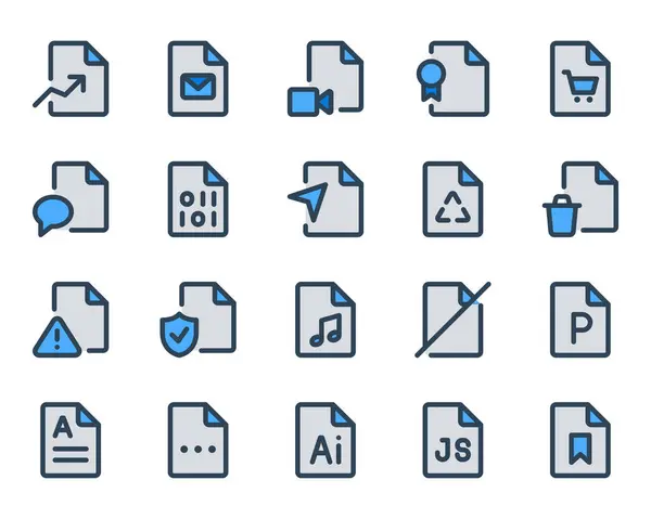 stock vector Filled blue outline icons set for Files, documents.