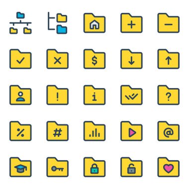 Filled outline icons set for Folder, save. clipart