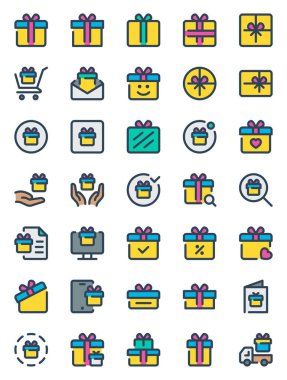 Hediye kutusu için doldurulmuş taslak simgeleri, hediye kutusu, hediye, sürpriz.