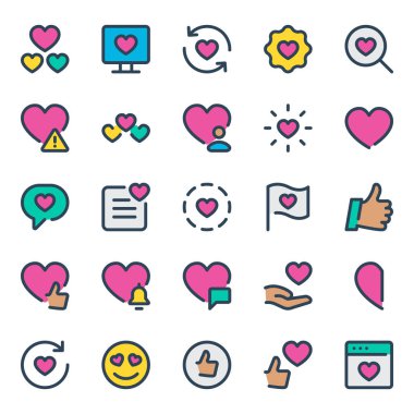 Beğeniler ve Kalpler için doldurulmuş taslak simgeleri.