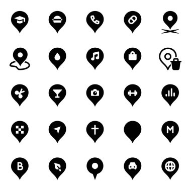 Konum iğneleri, işaretleyici, işaretleyici için simge simgeleri ayarlandı.