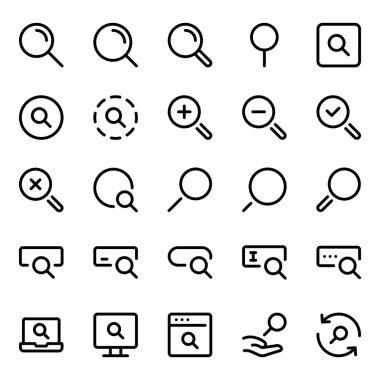 Büyüteç, arama ve arama için taslak simgeleri ayarlandı.