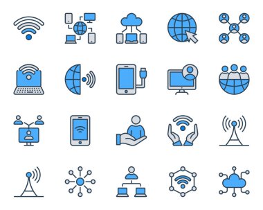 Ağ için doldurulmuş mavi dış hat simgeleri.