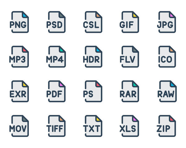 Filled outline icons set for Programming files