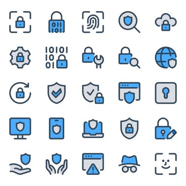 Güvenlik için mavi taslak simgeleri ayarlandı.